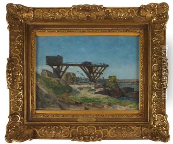 Le Pont Roulant Devant La Seine, Aux Environs Du Quai De Grenelle Oil Painting - Paul Gauguin