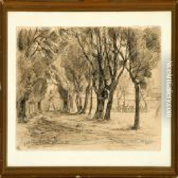 Scenery From A The Borghese Park Plus A Forest Scene Oil Painting - Viggo Christian Frederick Pedersen