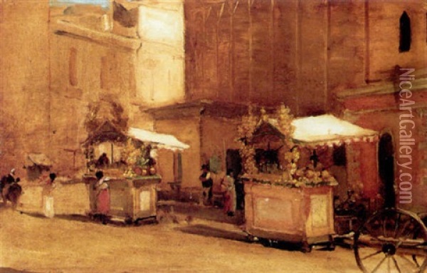 Frugtboder Pa Et Torv I Napoli Oil Painting - Auguste Bourotte