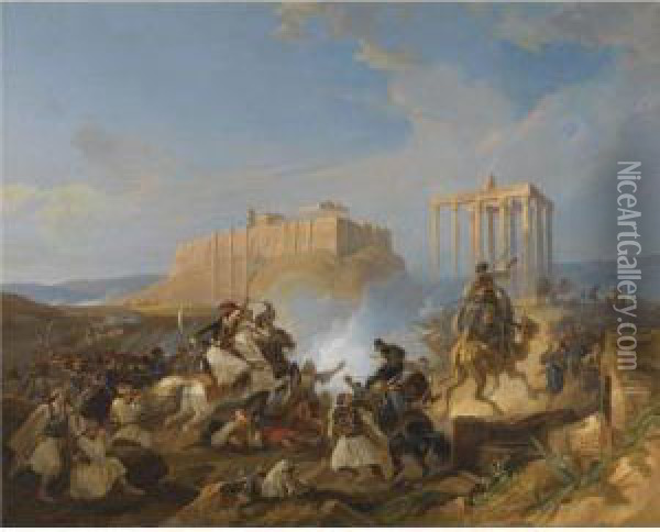Battle Scene From The Greek War Of Independence Oil Painting - Christian Johann G. Perlberg