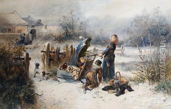Snowballing Oil Painting - Jan Mari Henri Ten Kate