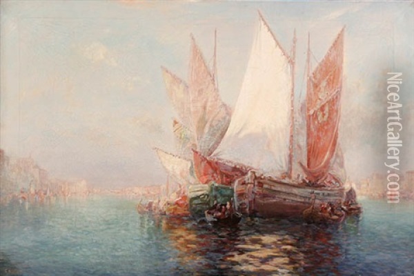 Venetian Boats Oil Painting - Carl Wilhelm Mueller