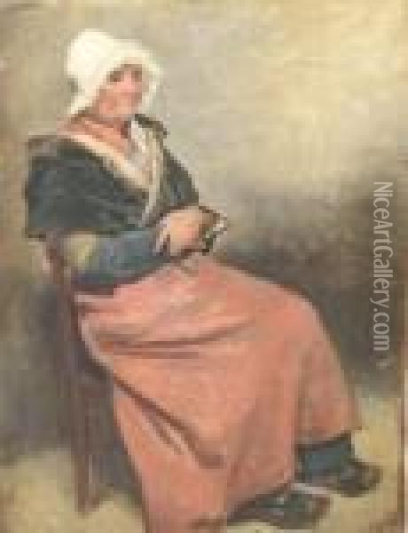 Portrait D'une Vieille Dame Assise Oil Painting - Robert Leopold Leprince