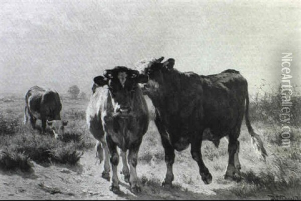 Cattle In An Extensive Landscape Oil Painting - Johannes Hubertus Leonardus de Haas