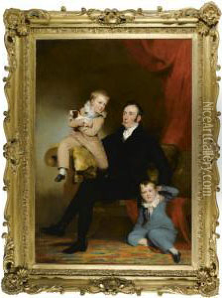 William Johnston Of Lathrick With His Two Sons Oil Painting - Sir John Watson Gordon