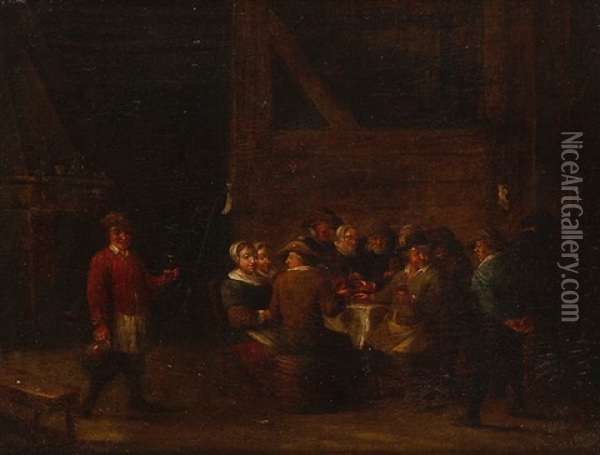 Feiernde Tischgesellschaft Oil Painting - Matheus van Helmont