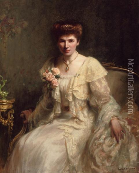 Portrait Of Mrs Haslam Oil Painting - Hugh Twenebrokes De Glazebrook