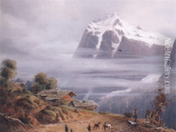 Wetterhorn Von Grindelwald Aus Aufgenommen Oil Painting - Heinrich Karl Brueckner