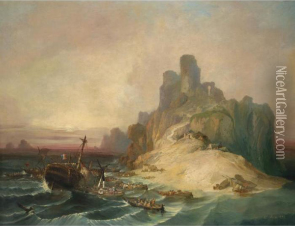 Naufragio En La Costa (shipwreck Off The Coast) Oil Painting - Eugenio Lucas Velasquez