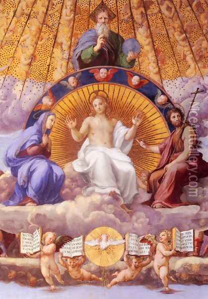 Disputation of the Holy Sacrament (La Disputa): Christ Glorified [detail: 1] Oil Painting - Raphael