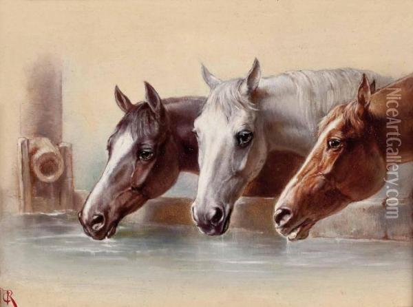 Pferde Bei Der Tranke Oil Painting - Carl Reichert