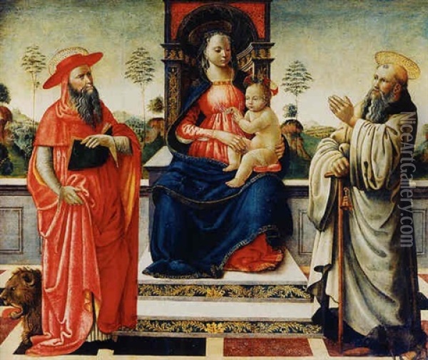 Madonna Col Bambino Tra San Girolamo E Sant'antonio Abate Oil Painting - Sebastiano di Bartolo Mainardi