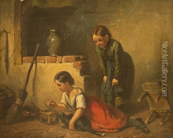 Playing Children Oil Painting - Felix Schlesinger