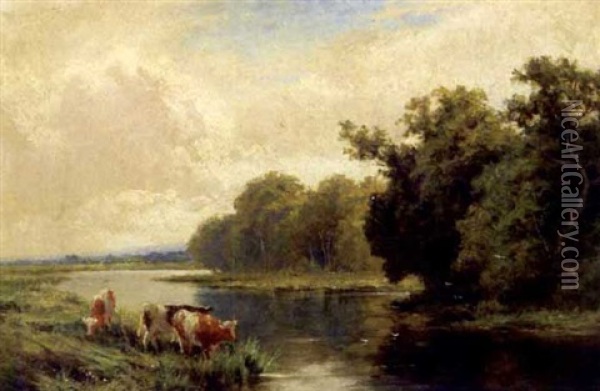 The Thames Near Garling, Surrey Oil Painting - Henry H. Parker