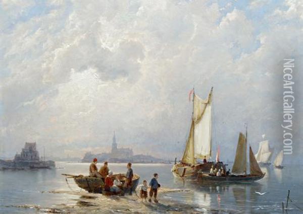 Enkhuizen On The Zuiderzee, Holland Oil Painting - Pieter Christiaan Cornelis Dommersen