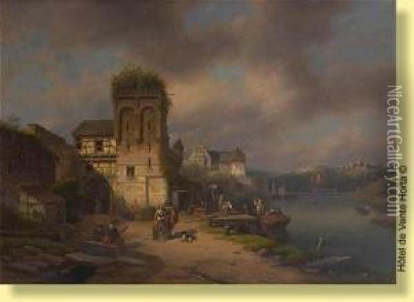 Le Dechargement De La Barge Oil Painting - Pierre Vervou