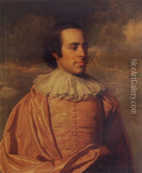 Portrait Of A Gentleman Wearing Van Dyck Costume Oil Painting - Nathaniel Hone the Elder