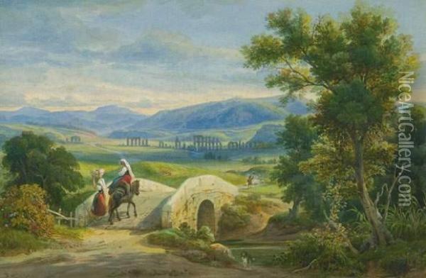 Landleute In Romischer Campagna. 1848 Oil Painting - Franz Knebel