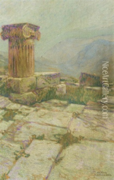 Greek Column In A Landscape Oil Painting - Franz (Bernard) Gailliard