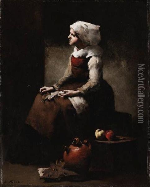 La Tricoteuse (the Knitter) Oil Painting - Theodule Augustine Ribot