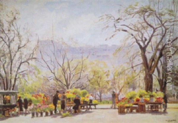 Blomstermarknad, Malmo Oil Painting - Axel Kleimer