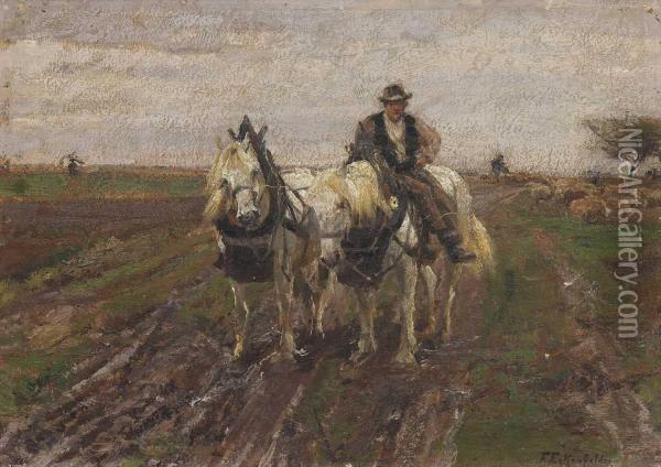 Bauer Mit Pferden Auf Dem Feldweg Oil Painting - Friedrich Eckenfelder