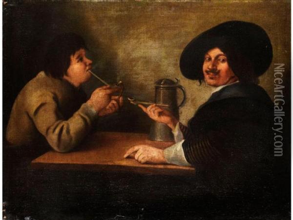 Zwei Hollandische Pfeifenraucher Am Tisch Oil Painting - Michiel Sweerts