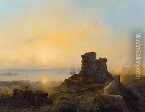 Konstantinopel. Blick Von Der Osmanischen Festung Uber Die Altstadt Auf Das Meer Oil Painting - Jacob Jacobs