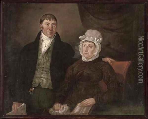 Portrait of a husband and wife Oil Painting - English Provincial School