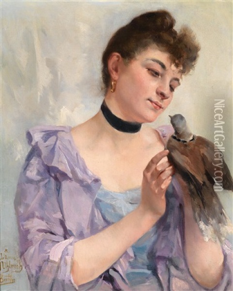 Young Woman With Dove Oil Painting - Alexander Bertin