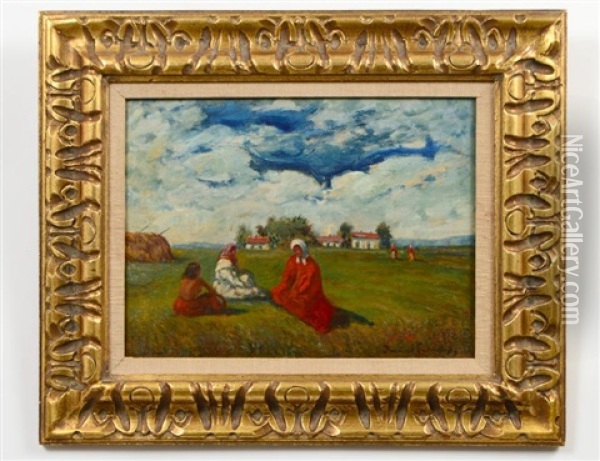 Village Scene Oil Painting - Bela Ivanyi Gruenwald