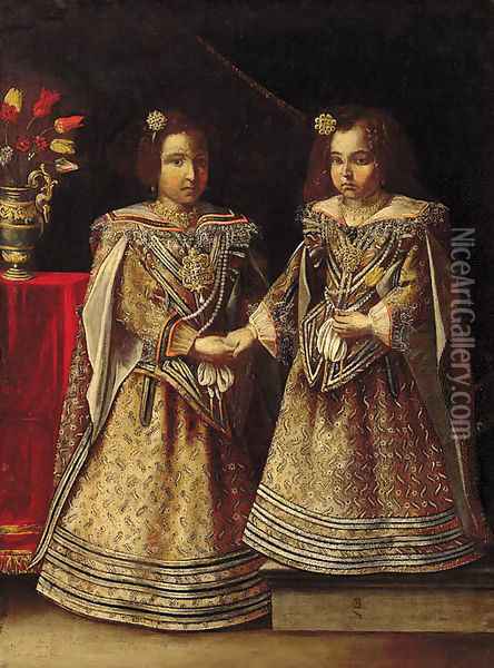 Portrait of two girls Oil Painting - North-Italian School