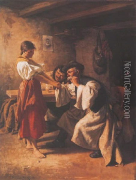 Udvarlok (wooers) Oil Painting - Imre Revesz