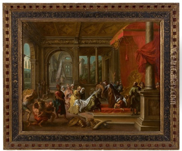 The Queen Of Sheba Before Solomon Oil Painting - Charles Emmanuel Biset