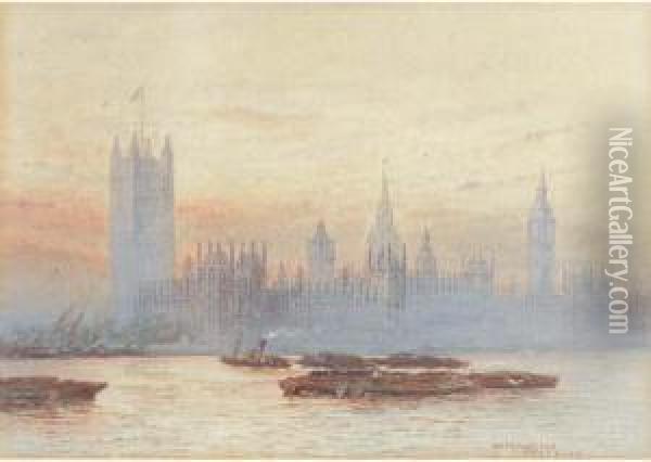 The Houses Of Parliament, Westminster Oil Painting - Frederick E.J. Goff