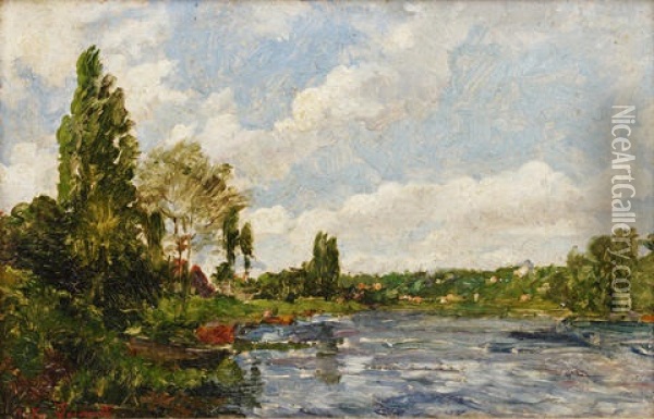 Cotes De Champigny Vues De La Varenne (seine) (+ River Scene; 2 Works) Oil Painting - Victor Lecomte
