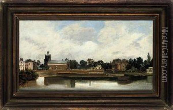 View Of The Thames With A Church And A Rower Oil Painting - Thomas Gainsborough