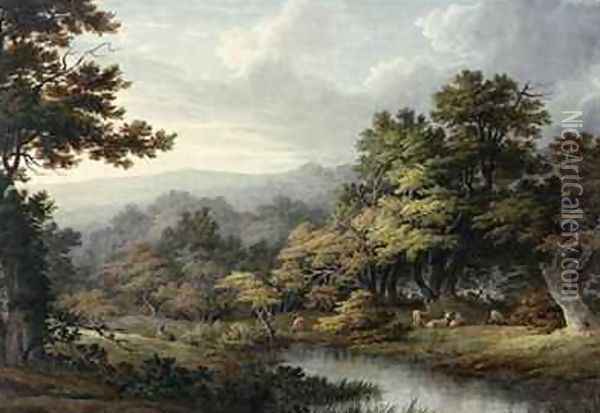 Forest Glade with Pool and Deer Oil Painting - John Glover