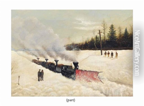 The Snow Plough Train; And Habitants In A Sleigh On A Road In Winter (2 Works) Oil Painting - A.F. Beevor