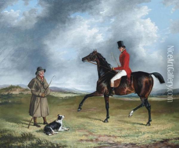 A Sportsman Thrown Out, Enquiring Of A Shepherd Oil Painting - George Henry Laporte