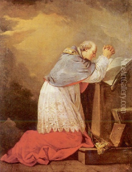 Eveque En Priere Oil Painting - Jean-baptiste Jouvenet