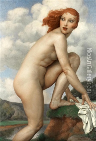 The Surprised Bather (baigneuse Surprise) Oil Painting - Adrien Thevenot