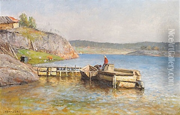 Strandparti Vid Oregrund Oil Painting - Olof Hermelin