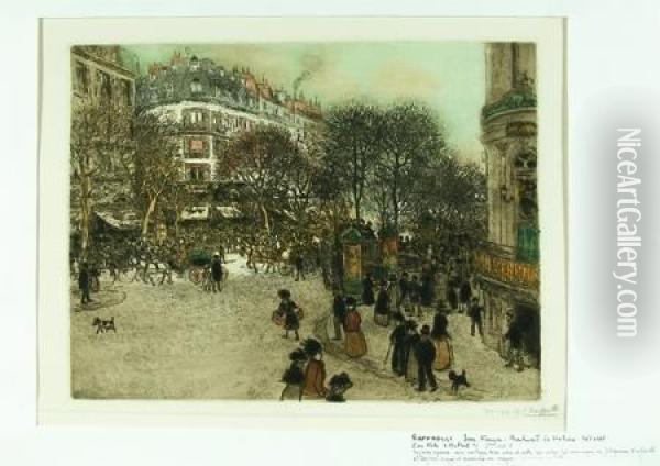 Le Boulevard Des Italiens 1911. 444 X 565 Oil Painting - Jean-Francois Raffaelli