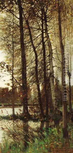 Autumnal Greys (Forest of Fontainebleau) Oil Painting - Frank O'Meara