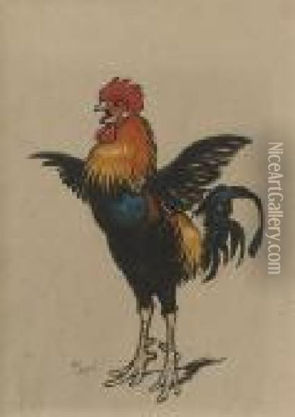 A Cockerel In Readiness To Crow Oil Painting - Cecil Charles Aldin
