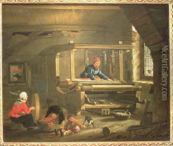 The Workshop of a Weaver, 1656 Oil Painting - Gillis Rombouts