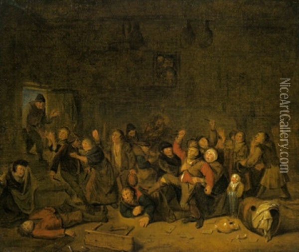 Raufende Bauern Im Wirtshaus Oil Painting - Egbert van Heemskerck the Younger