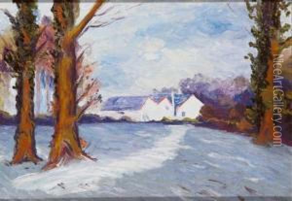 Farm House In Winter Oil Painting - Hans, Jean Iten