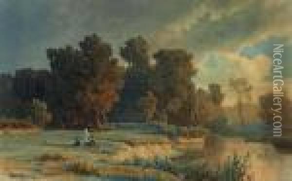 Landschaft Mit Stillemgewasser Oil Painting - Oswald Achenbach